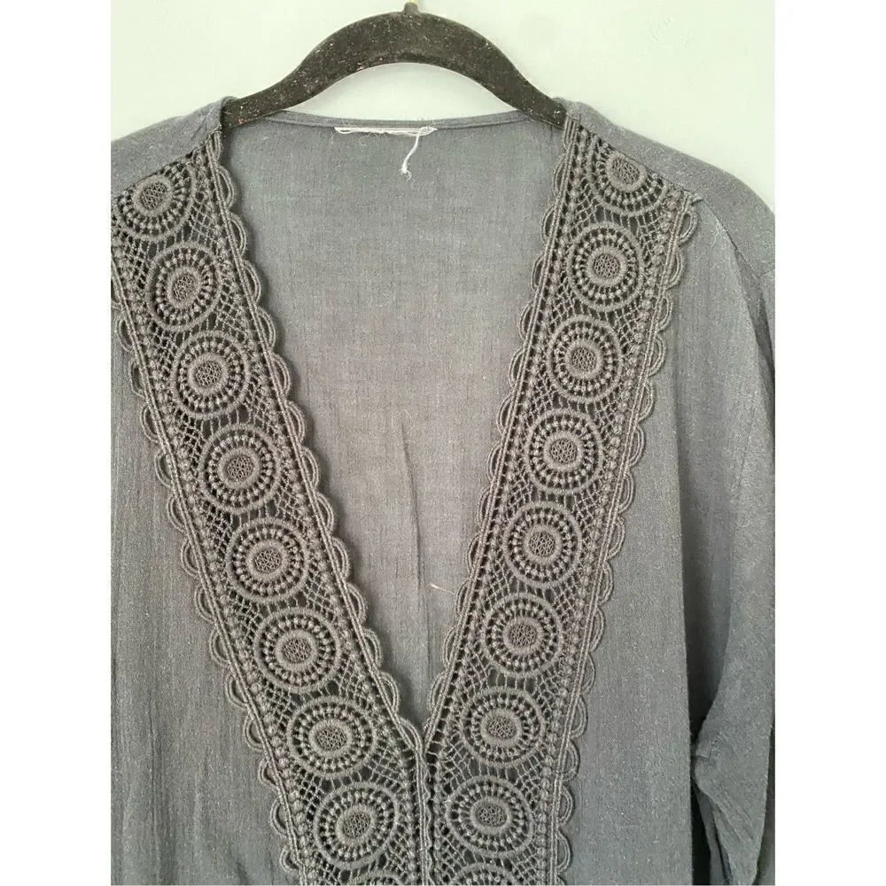 Cover-up unbranded black crochet trimmed gauzy /BoHo swim/beach cover-up
